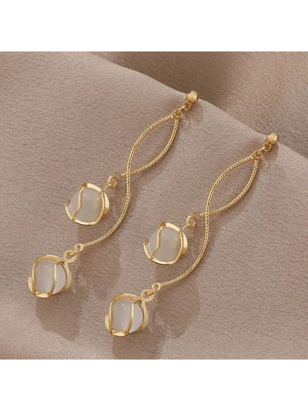 Boho-Elegant Long Tassel Opal Design Earrings Stainless Steel Drop Fashion Look